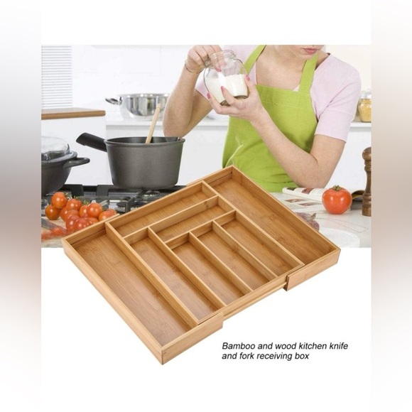 Expandable Bamboo Utensils Office Organizing Tray Drawer - Picture 3 of 6